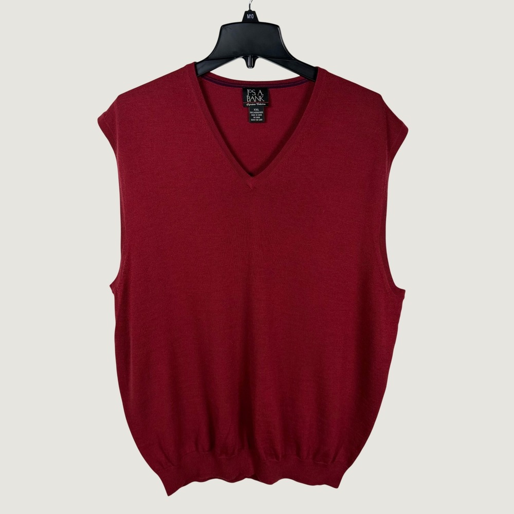 Jos A Bank Signature Collection Red 100% Merino Wool V-Neck Sweater Vest XXL